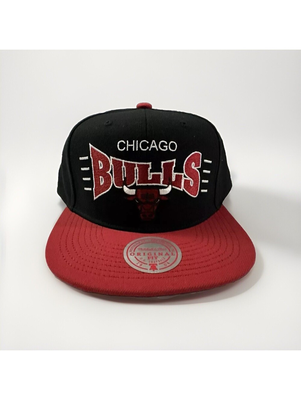 Chicago Bulls Mitchell & Ness 2 Tone Black Red Bold Letters Snapback Hat New